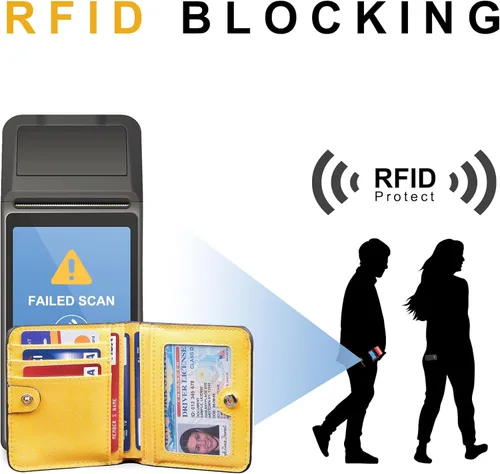 Vista 3 de Gostwo - Cartera compacta de piel genuina de lujo para mujer con bloqueo de RFID y ventana de identificación