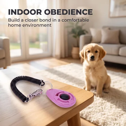 Vista 5 de Jinshining 1 pieza de clicker rosa fácil de usar con botón accesorios de entrenamiento para perros, fuertes y de larga duración, ayuda