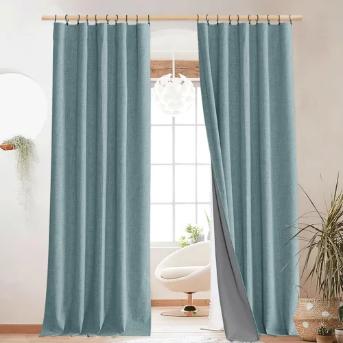 Vista 15 de NICETOWN Cortinas de lino 100% opacas para sala de estar con forro blanco aislado térmico, 52 pulgadas de ancho, 2 paneles, cortinas de 84 pulgadas