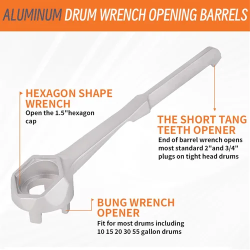 Vista 3 de Llave Bungs Llave de barriles Llave de tambor Herramienta de aluminio para tambor de 10 15 20 30 50 55 galones