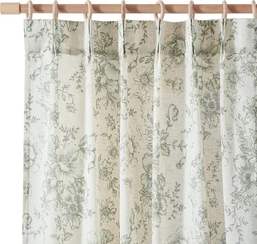Vista 13 de JINCHAN Cortinas de mezcla de lino con flores para sala de campo francés, cortinas para sala de estar de 84 pulgadas de largo, cortinas impresas