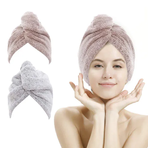 Vista 14 de M-bestl Paquete de 2 toallas de microfibra para el cabello, toalla de secado de cabello con diseño de botón, toalla para la cabeza para secar