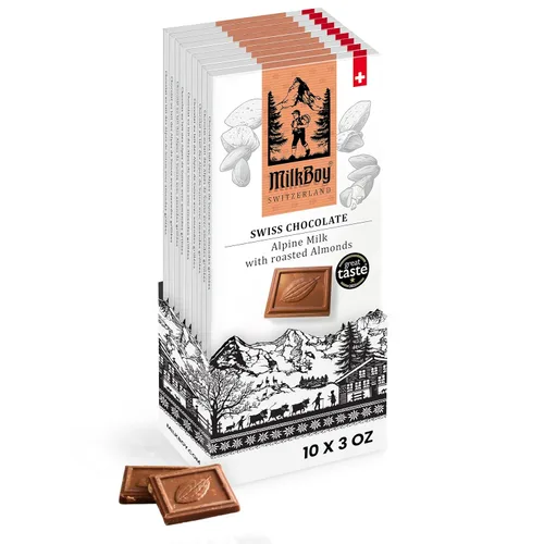 Vista 9 de Milkboy - Barras de chocolate con almendras suizas, chocolate con leche alpino suizo premium con almendras, todo natural, sin gluten, sin OMG