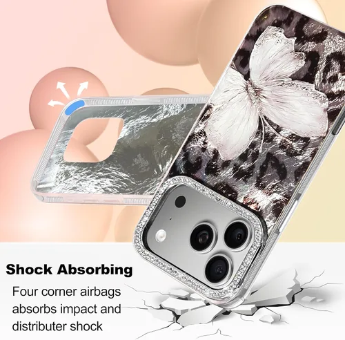 Vista 645 de I-MGAE-IN-AR - Funda diseñada para iPhone 12 y 12 Pro, diseño de mariposa plateada brillante, funda protectora de poliuretano termoplástico, suave