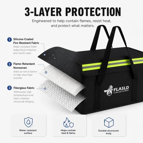 Vista 3 de FLASLD Large Fireproof Lipo Bag for 100Ah Lithium Battery Storage and Charging, 14 x 7.8 x 9.5in Waterproof Box for Documents and Valuables 14 x 7.8