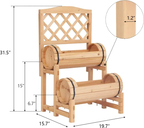 Vista 7 de kinbor Cama de jardín elevada de madera para exteriores, jardinera elevada, maceta con enrejado, cama de jardín elevada para jardinería, verduras