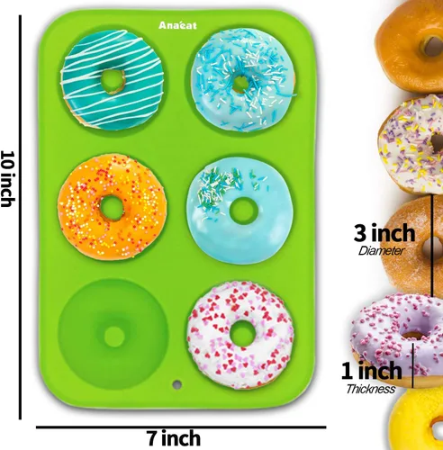 Vista 5 de Anaeat Paquete de 2 moldes de silicona para hornear donas, simplemente sácalos. Moldes antiadherentes para hornear donuts sin BPA para 6 donas