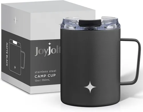 Vista 13 de JoyJolt Vaso de triple aislamiento con asa. Vaso de 12 onzas con tapa. Sellado al vacío, forrado de cobre, vasos de acero inoxidable de doble pared.