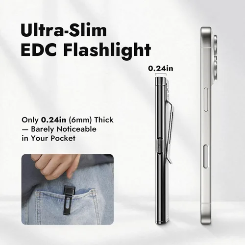 Vista 3 de WARSUN Linterna EDC recargable T7, linterna de bolsillo delgada con clip y base magnética, luz LED portátil para transporte diario, caminata