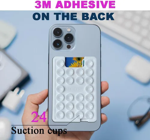 Vista 3 de Soporte para tarjeta de ventosa, cartera para teléfono, accesorio adhesivo de silicona para iPhone y Android, soporte de ducha de espejo manos Negro