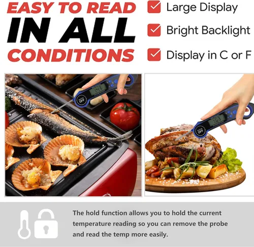 Vista 3 de Termómetros digitales de carne para cocinar en la cocina, termómetro de alimentos de lectura instantánea impermeable, cocina al aire libre, ahumador