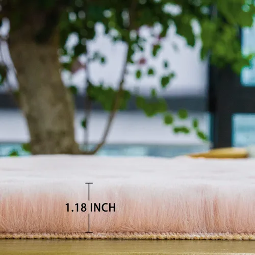 Vista 6 de Alfombra rectangular de pelo sintético lavable y esponjosa para sala de estar, bonita alfombra peluda pequeña para dormitorio, para niños, alfombra