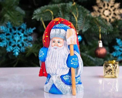 Vista 2 de Figura de Papá Noel tallada a mano de madera - Decoración navideña hecha a mano para el hogar - Talla de madera maciza - Hecho en Ucrania