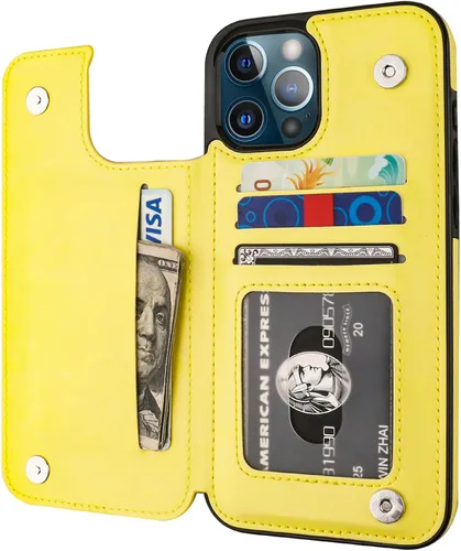 Vista 8 de ONETOP - Funda tipo cartera compatible con iPhone 12 Pro Max con tarjetero, piel sintética, ranuras para tarjetas, doble cierre magnético y funda