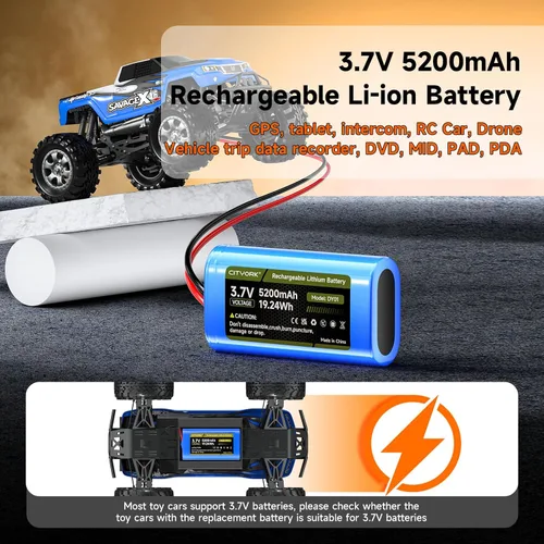 Vista 6 de Batería recargable de 3.7 V 18650 1s2p, batería de iones de litio de 5200 mAh con conector de enchufe JST-PH 2.54 de 2 pines para electrónica