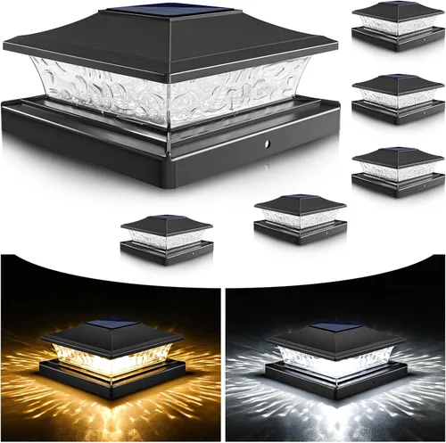 Vista 8 de VOLISUN Luces solares para exteriores de 4 x 4/6 x 6 pulgadas, de madera/vinilo, para patio, jardín, blanco cálido con 2 modos de iluminación