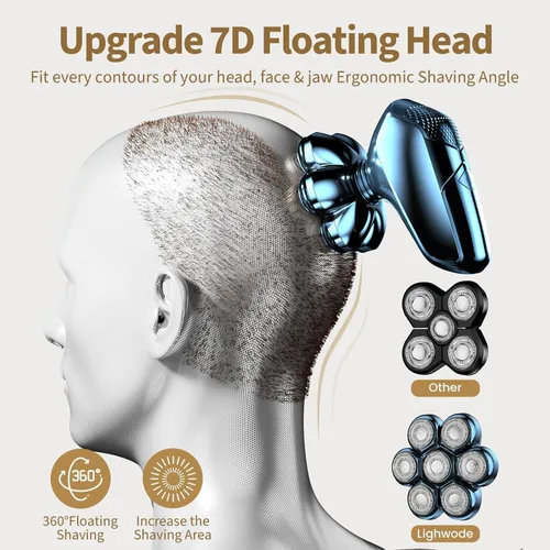 Vista 6 de Head Shavers for Bald Men: 5-in-1 Electric Razor - IPX7 Waterproof Shaving Grooming Kit for Balder - Turbo Speed & Precision Blades (Little Gold)