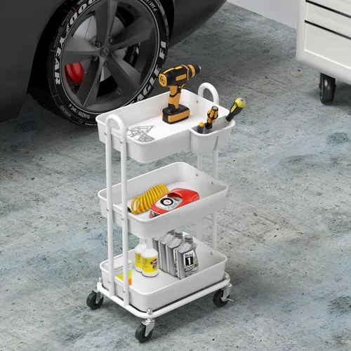 Vista 6 de Simple Houseware - Carro multiusos rodante de 3 niveles con cubo colgante, color Turquesa