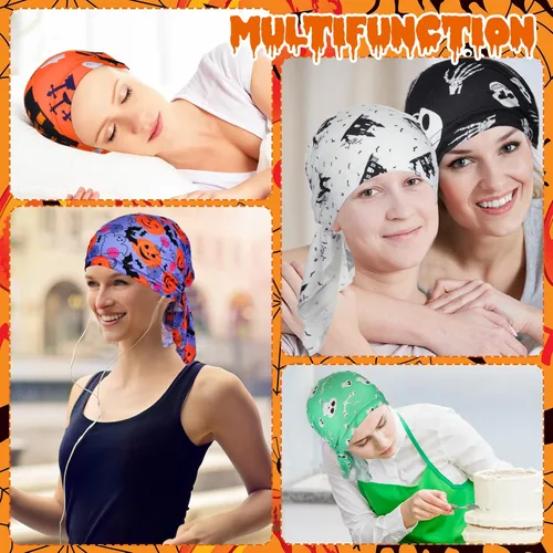 Vista 6 de Geyoga 6 unidades de bufanda para la cabeza para mujer, bufandas preatadas, gorros, gorros, con estampado elástico, para dormir, turbante, bufanda
