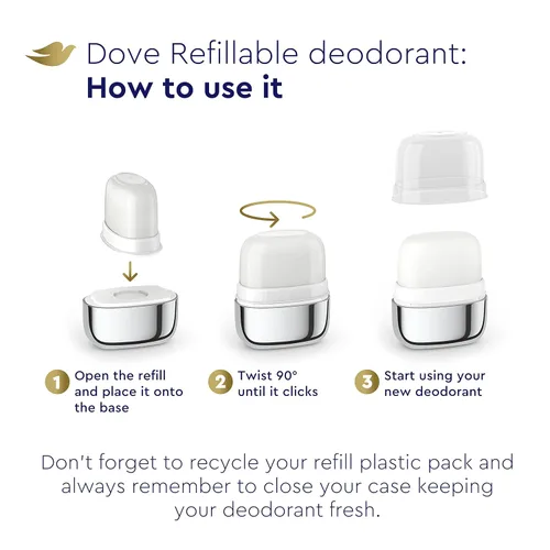 Vista 4 de Dove Kit de inicio de desodorante recargable 0% aluminio sensible al aluminio libre desodorante 1.13 oz