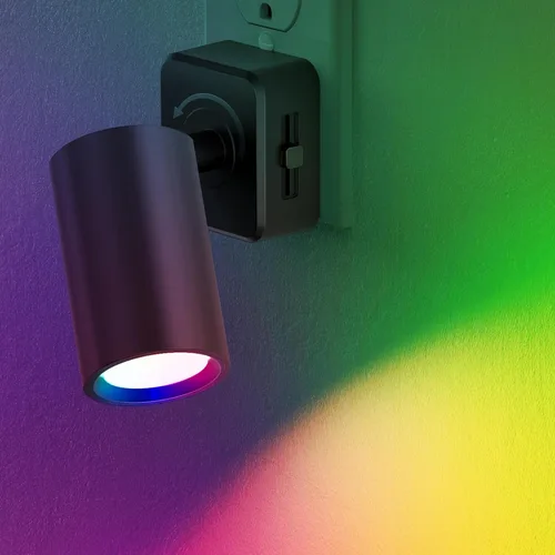 Briignite Luces de noche enchufables en la pared, luz nocturna de rotación de 320°, luz nocturna RGB con cambio de color, luz puntual con brillo