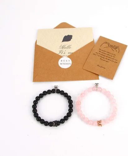 Vista 7 de Pulseras magnéticas para parejas con diseño de corona de rey y reina, pulseras con cuentas de 8 mm.