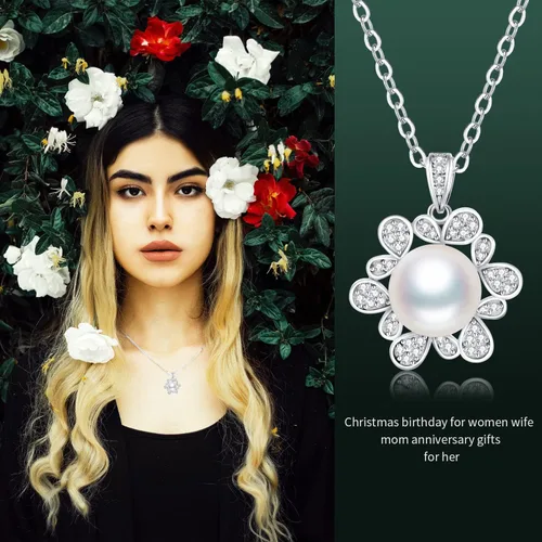Vista 3 de Collar de perlas, collar para mujer, esposa, amiga, chapado en oro de 18 quilates, collar de plata de ley 925, joyería de regalo de cumpleaños