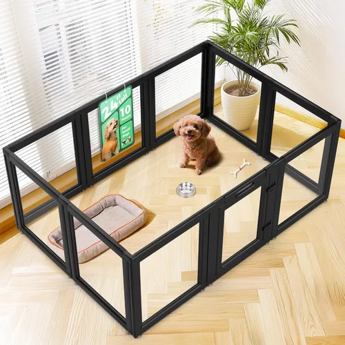 Vista 26 de FXW AuraSpace - Cerca acrílica para perros pequeños, para interiores, 24 pulgadas, 2 paneles, incluye 1 puerta y 1 panel, color negro