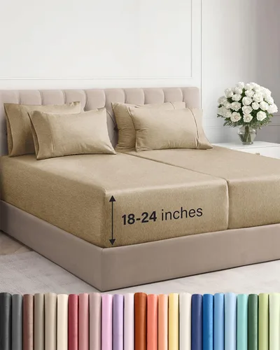 Vista 46 de Juego de sábanas de bolsillo extraprofundo, transpirables, refrescantes, suaves, de ajuste fácil y seguro, sin arrugas y cómodas, para hotel, 4