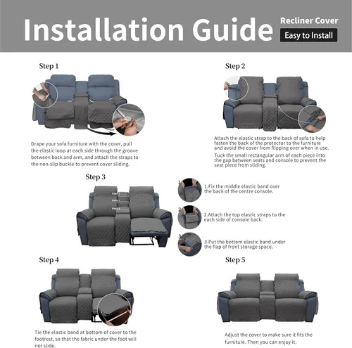 Vista 7 de Easy-Going - Funda reclinable con consola, funda de sofá reversible para sala de estar, funda de sofá dividida para cada asiento con correas