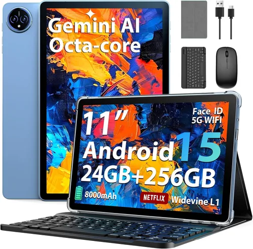 Vista 10 de Tablet Android 15 de 11 pulgadas 2026 con teclado, 24 GB de RAM + 256 GB de ROM, 2 TB Expand, Octa-core, 8000mAh, 5+13MP, 2.4G y 5G WiFi, Gemini AI