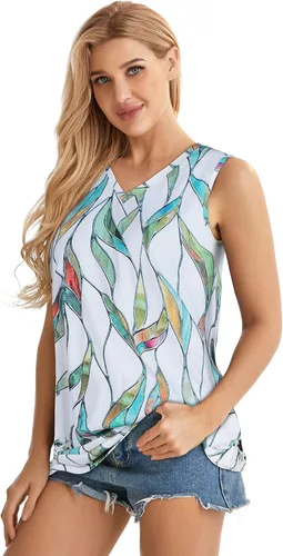 Vista 3 de Camisetas de verano para mujer, sin mangas, con cuello en V, ajuste holgado, casual, blusa tipo túnica