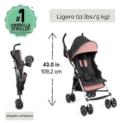 Vista 5 de Ingenuity Cochecito de Conveniencia 3D Mini – Cochecito Ligero, Plegado Compacto, Reclinación Multiposición, Capota con Visera Solar Desplegable