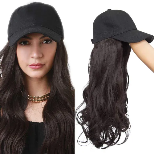 Vista 37 de SEGO Gorra de béisbol con extensiones de cabello para mujer, resistente al calor, pelo sintético unido corto y recto, peluca de gorra de béisbol