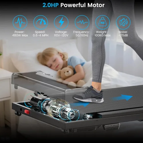 Vista 4 de Walking Pad Treadmill for Home - Under Desk Walk Pads with Remote Control Mini Running Portable Electric Machine Adjustable Slim Compact with