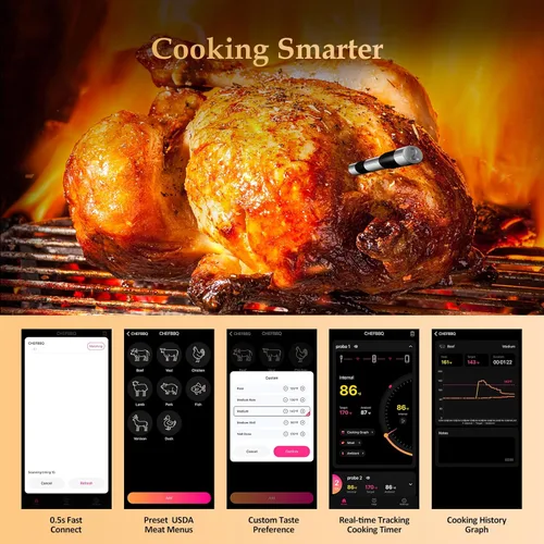 Vista 5 de Termómetro inalámbrico inteligente para carne de 800FT con sonda digital para carne, termómetro para carne Bluetooth con control de host