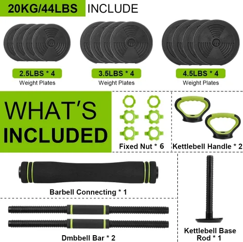 Vista 6 de Juego de mancuernas ajustables 4 en 1, mancuernas, pesas rusas y flexiones, asas antideslizantes, pesas libres, para ejercicios de gimnasio en casa