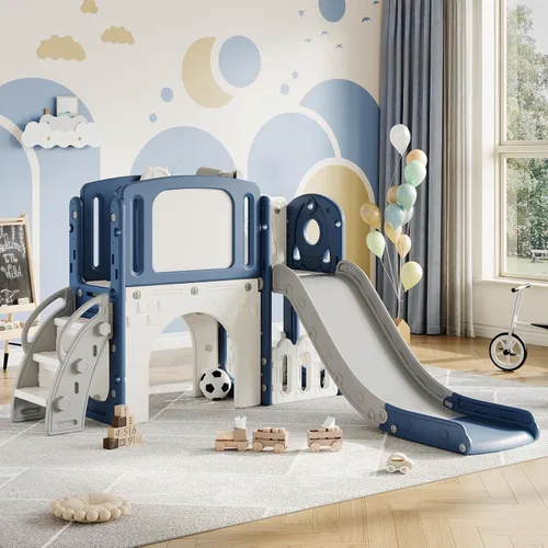 Garvee 8-in-1 Toddler Slide Indoor & Outdoor Playground Playset for Kids-Includes Climber, Basketball Hoop, Telescope, Tunnel, and Storage Space for