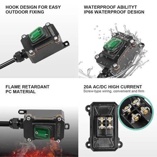 Vista 2 de QTEATAK Interruptor de cable en línea DPST 4 pines AC/DC 20A-125V, 16A-250V, 30A-24V, 35A-12V, interruptor de palanca de encendido y apagado