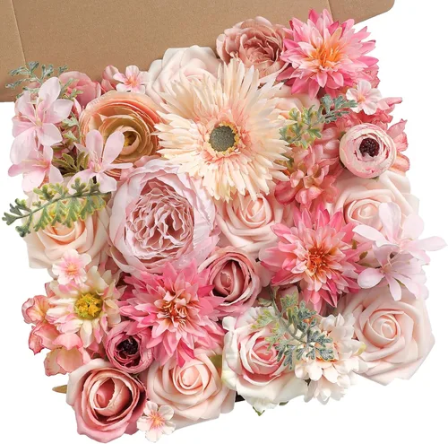 Vista 10 de Flores Artificiales Rosas Flores Falsas con Tallos Azul Rosa Flores Artificiales para Ramos de Novia DIY Flores Falsas Centros de Mesa para Mesa