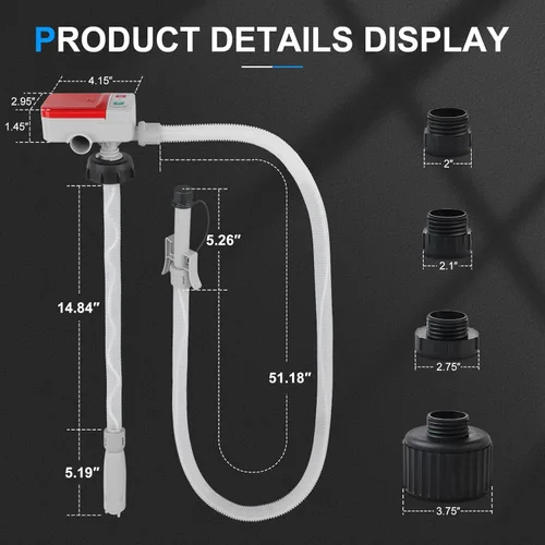 Vista 7 de Fuel Transfer Pump with Auto-stop Sensor and 4 Tank Adapter, 3.2GPM 51" Hose Battery-Powered Portable Gas Can Pump for Gasoline & Diesel Oil (Red)