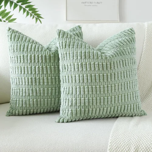 Vista 24 de OTOSTAR - Paquete de 2 fundas de almohada decorativas de pana suave de 18 x 18 pulgadas, funda de cojín a rayas estilo bohemio para sofá, cama, sala