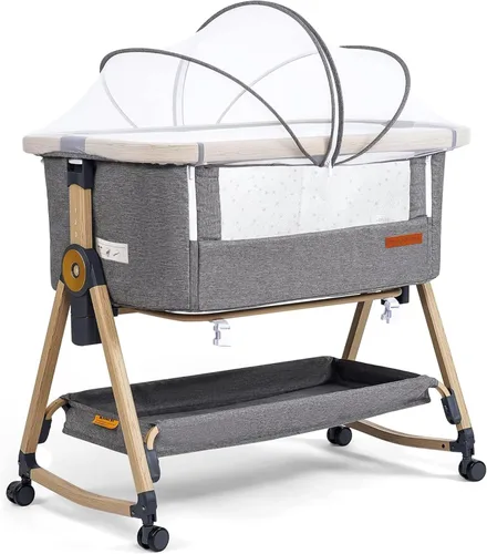 Maydolly Moisés para bebé y cama de noche, cuna mecedora 3 en 1 con colchón y sábana, altura ajustable, funda transpirable extraíble, cuna infantil