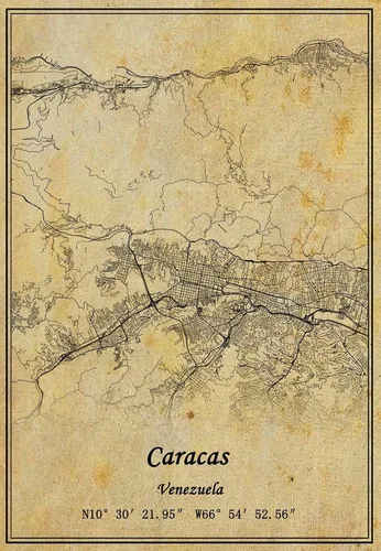 Kaisrlse Póster de arte de pared con mapa de Venezuela Caracas, estilo vintage, sin marco, 24 x 36 pulgadas