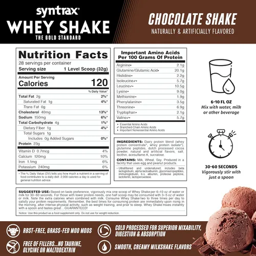 Vista 3 de Syntrax Nutrition Whey Shake, mezcla de proteína de suero de leche filtrada en frío y sin desnaturalizar, batido de chocolate, 2 libras
