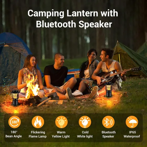 Vista 2 de Altavoz Bluetooth al aire libre, IP65 impermeable altavoz inalámbrico con 3 modos de luz, altavoz portátil para acampar al aire libre, regalo