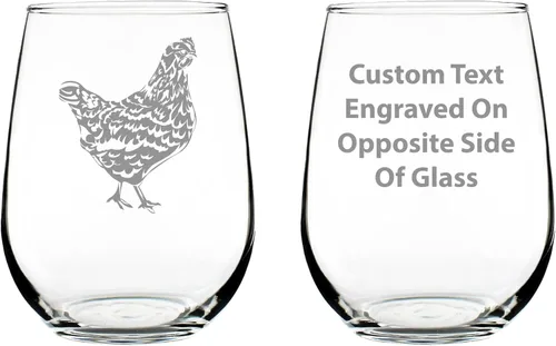 Custom Hen Personalized Stemless Wine Glass - Chicken Themed Gifts and Decor for Women, Chicken Moms, Farmers Who Love Chickens - Large 17 Oz