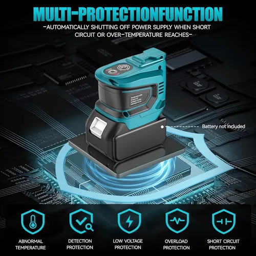 Vista 2 de Ecarke Inversor de corriente para batería Makita de 18 V: convertidor de 200 W de CC (18 V) a CA (110 V~120 V), toma de corriente con 2 puertos USB