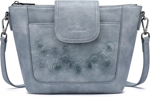 MEITRUE Bolso cruzado de cuero vegano para mujer con correa ajustable para el hombro azul (3-blue)
