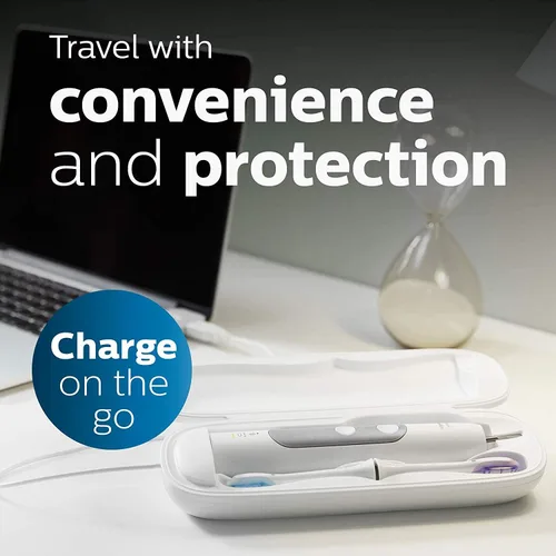 Vista 5 de Philips Sonicare Cepillo de dientes eléctrico recargable ProtectiveClean 6500 con estuche de viaje de carga y cabezal de cepillo adicional, negro